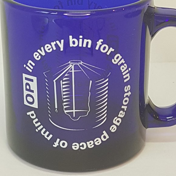 RARE Vintage OPI GRAIN MANAGEMENT SYSTEM Cobalt Blue Glass Mugs Teacups Set of 2 - Picture 3 of 15